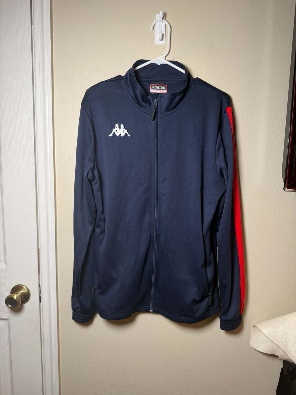 Kappa Navy Blue Full Zip Track Jacket Red Stripe Mesh Sleeves Men's Large